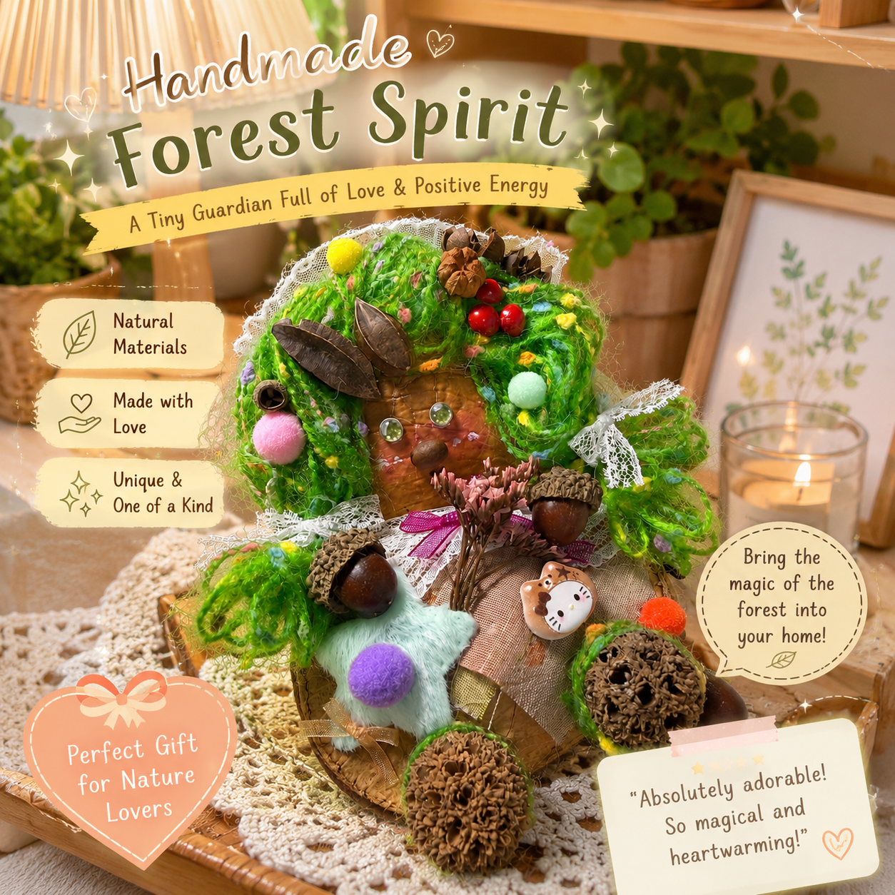 Forest Spirit Handmade Pod Doll | Nature-Inspired Woodland Art Toy | Handmade Botanical Fairy Decor | Unique Gift for Nature Lovers