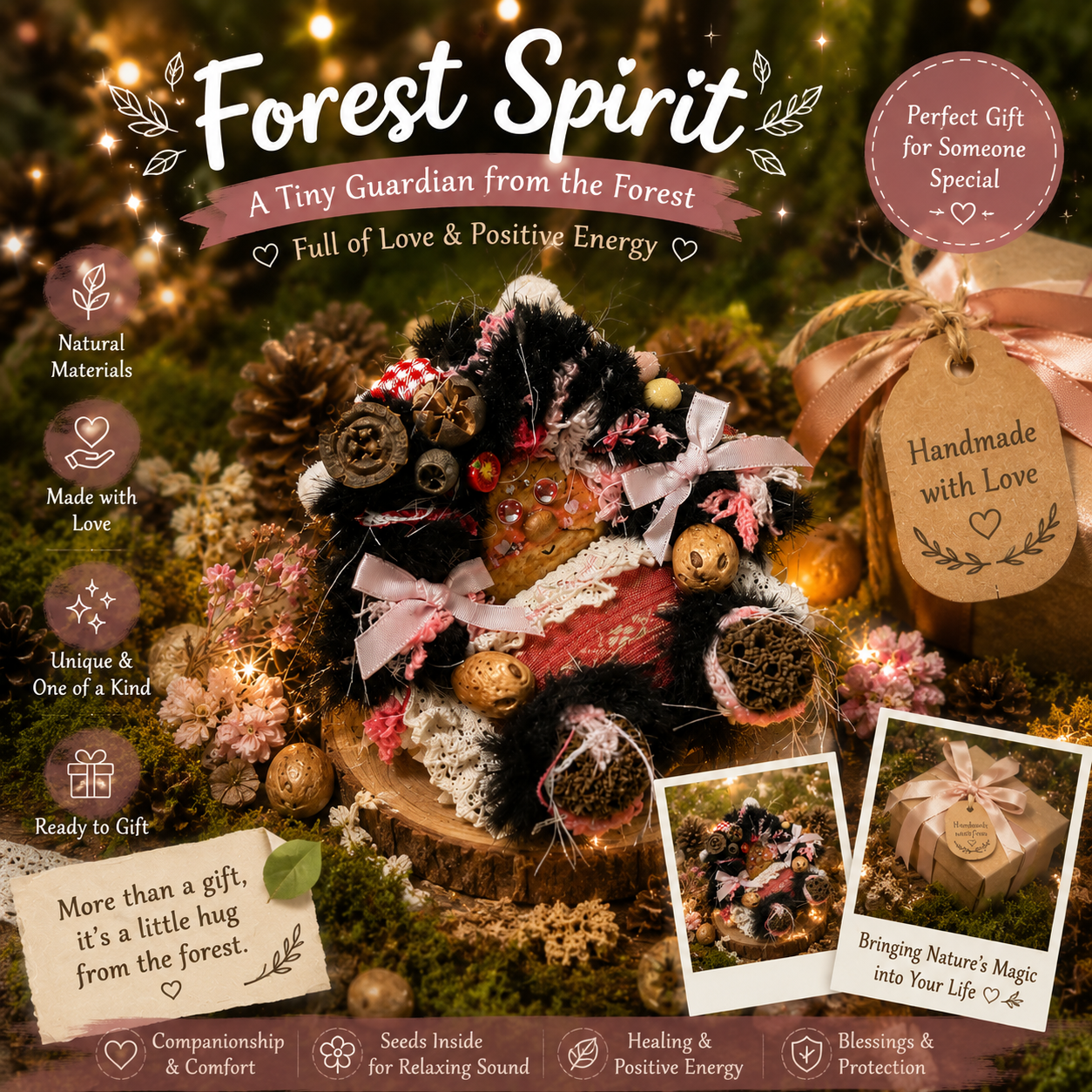 Forest Spirit – Dark Woodland Series | Handmade Botanical Pod Doll | Gothic Forest Fairy Decor | Healing Nature Gift | One-of-a-Kind Art Doll