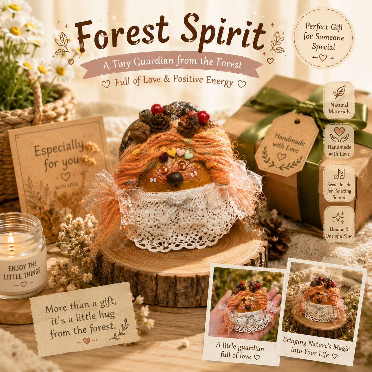 Forest Spirit – Garden Series | Mini Handmade Botanical Pod Doll | Romantic Woodland Fairy Decor | Healing Pocket Companion Gift