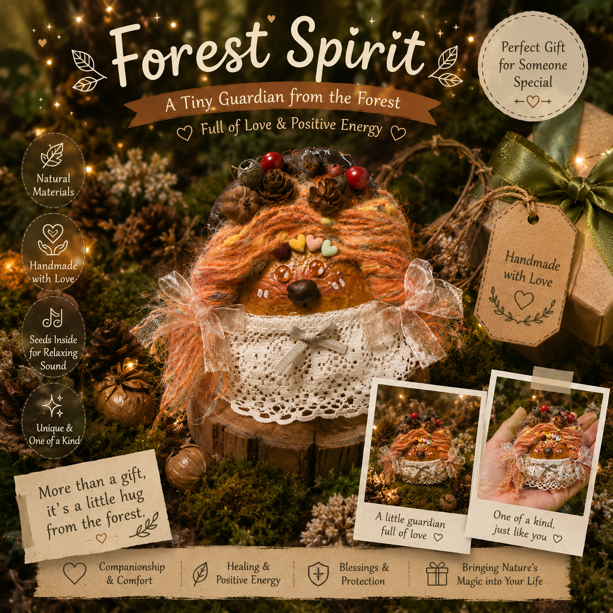 Forest Spirit – Garden Series | Mini Handmade Botanical Pod Doll | Romantic Woodland Fairy Decor | Healing Pocket Companion Gift