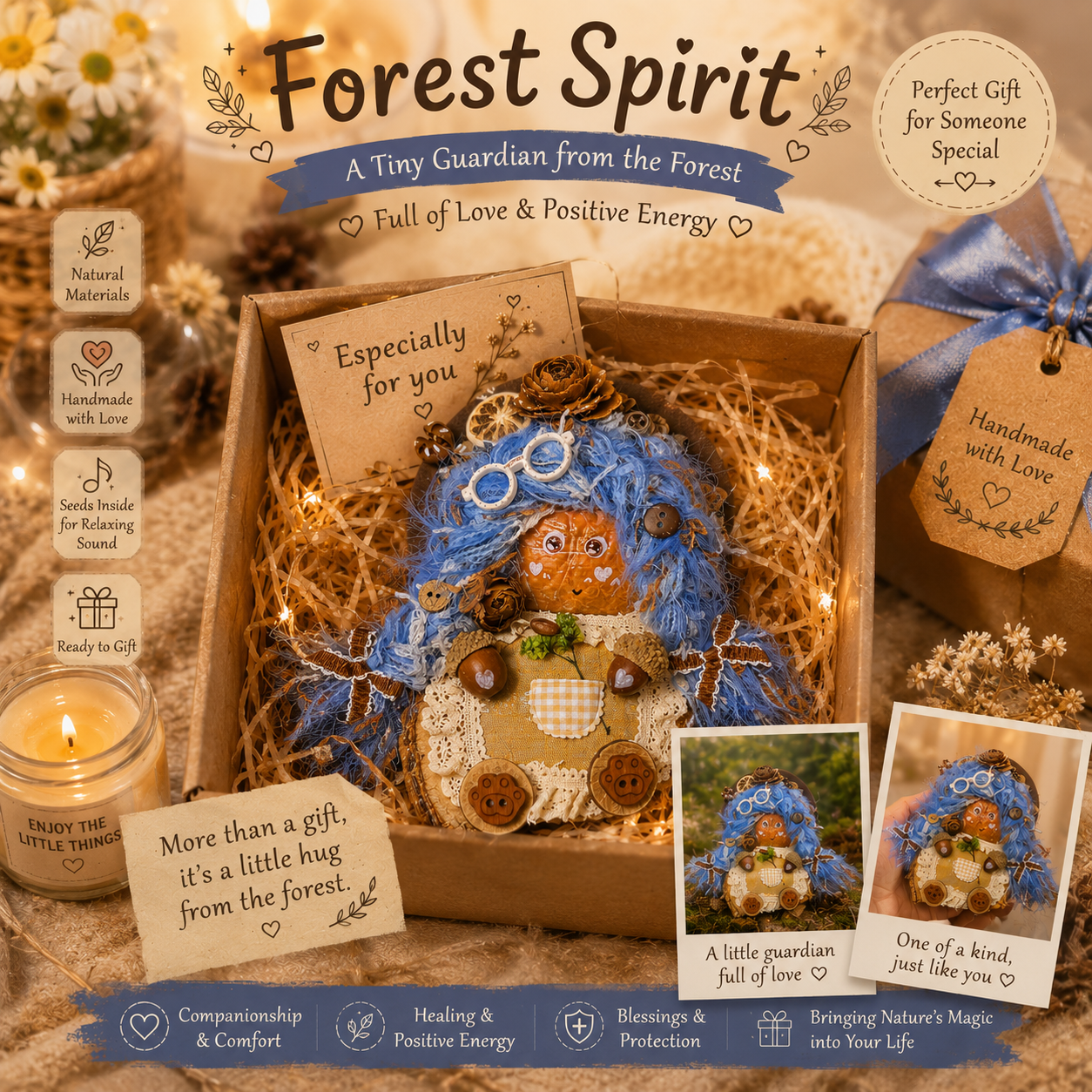 Forest Spirit – Woodland Series | Handmade Giant Pod Fairy Doll | Nature-Inspired Botanical Art Decor | Healing Forest Companion Gift