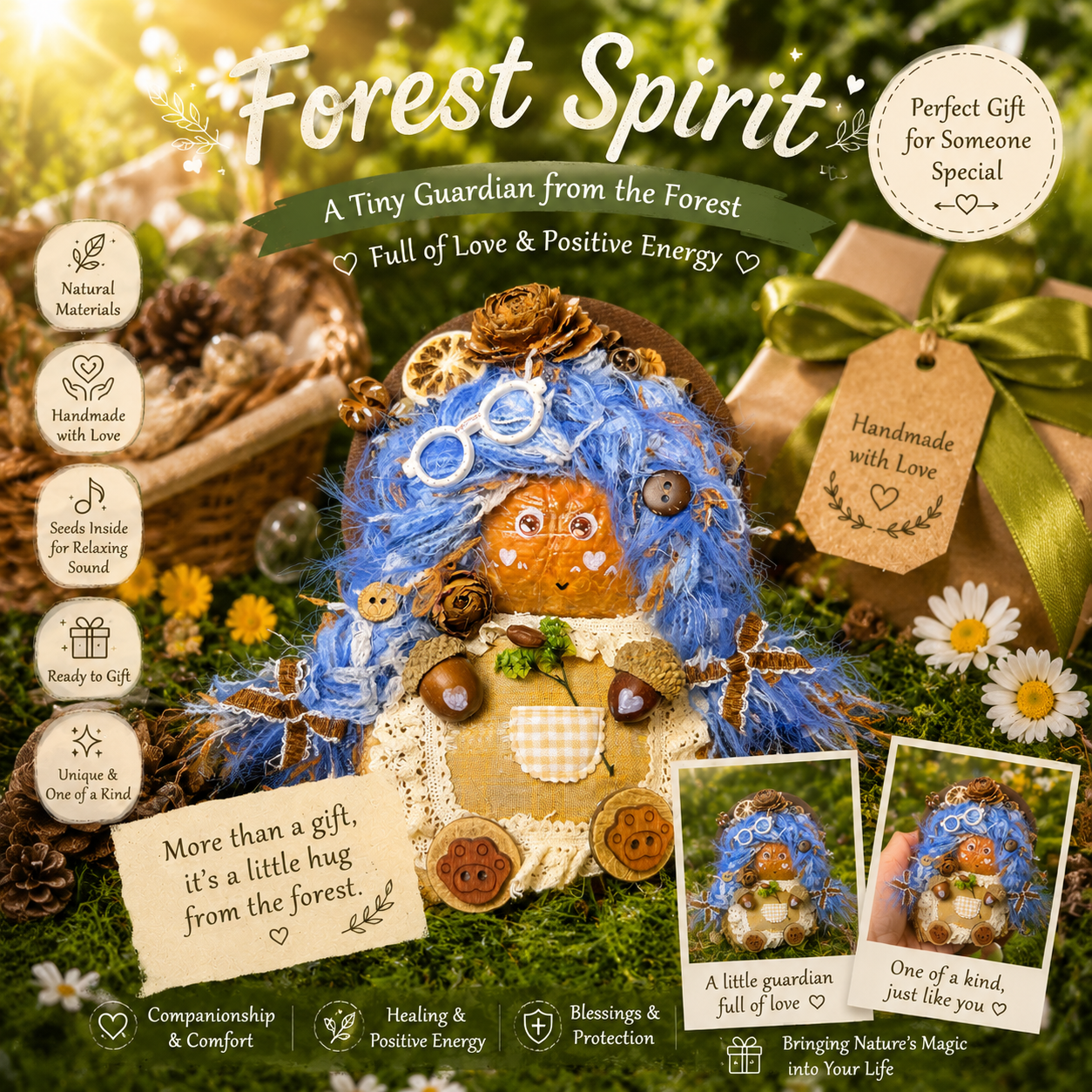 Forest Spirit – Woodland Series | Handmade Giant Pod Fairy Doll | Nature-Inspired Botanical Art Decor | Healing Forest Companion Gift