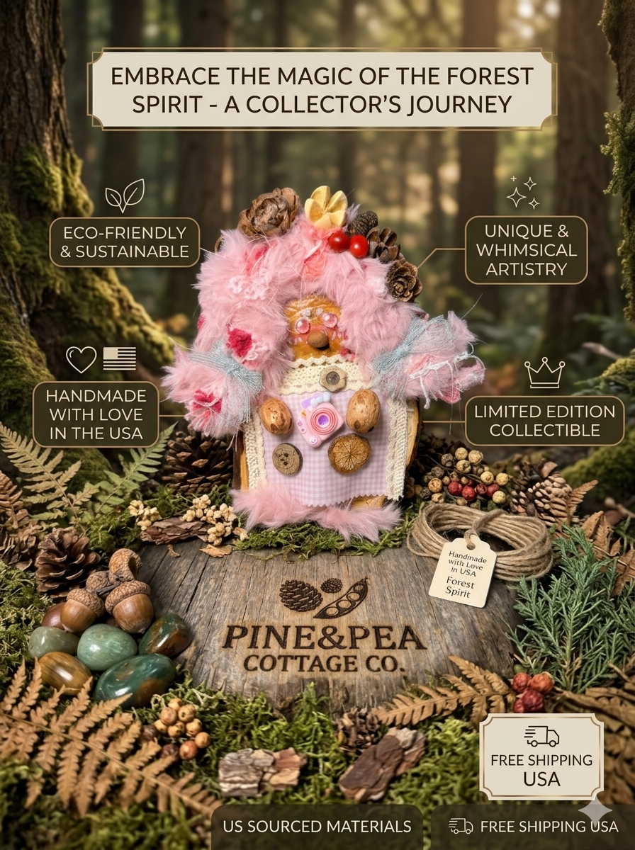 Forest Spirit – Pink Woodland Series | Handmade Giant Botanical Pod Fairy | Cottagecore Nature Decor | Healing Forest Companion Gift